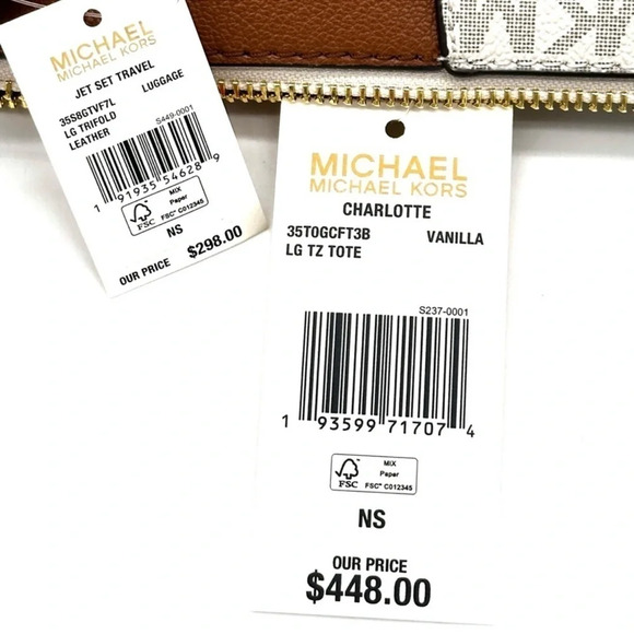 Michael Kors Large Charlotte Tote Bag & Trifold Wallet Vanilla/Brown (NWT) - Picture 14 of 14